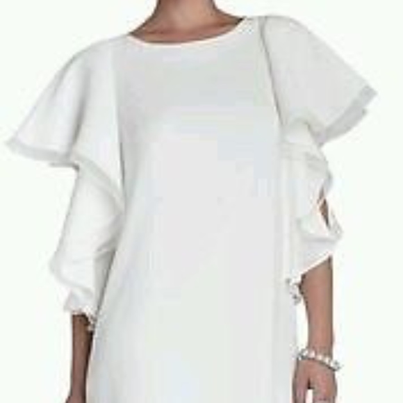 bcbg white ruffle dress